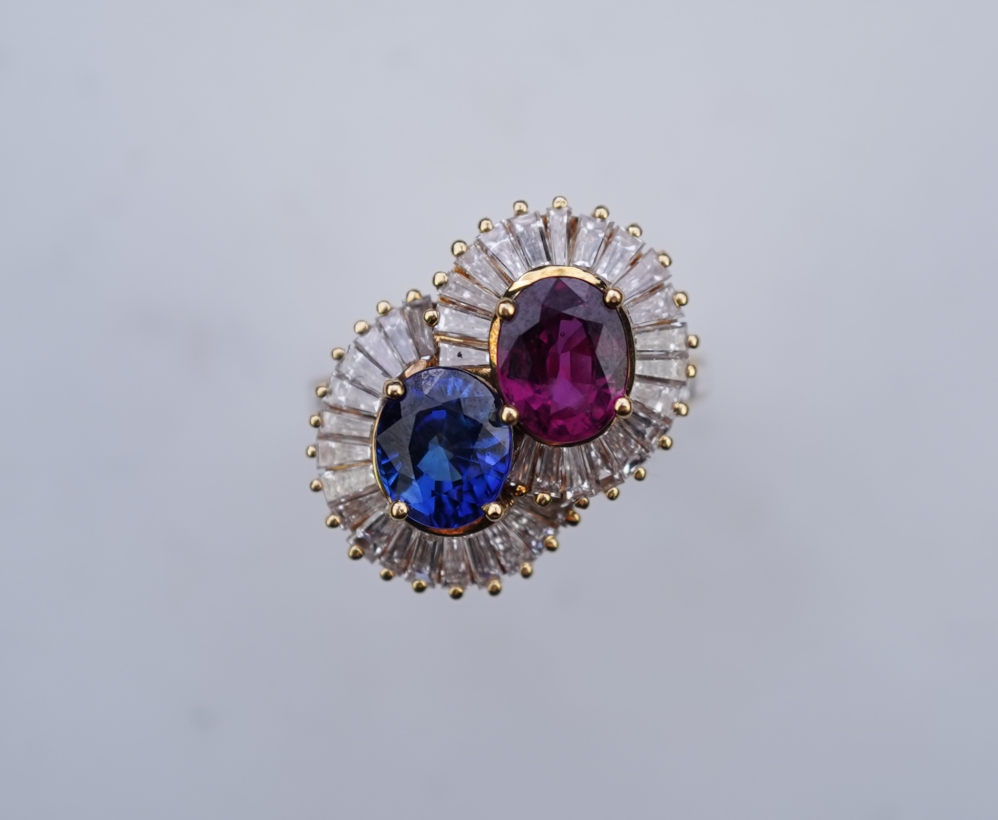 A ruby, sapphire and diamond 'toi et moi' ring